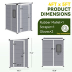 4x5 FT Outdoor Storage Shed, Weather-Resistant Shed with Lockable Double Doors & Built-In Floor, Sloped Roof Outdoor Shed for Backyard, Patio & Lawn, Gray