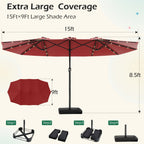 EROMMY 15 X 9 Double-Sided Large Umbrella with Solar LED - Red
