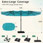 EROMMY 15 X 9 Double-Sided Large Umbrella with Solar LED - Blue