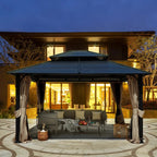 EROMMY 12' x 14' Hardtop Gazebo Outdoor Double Roof with Curtains and Netting,  Anti-Rust Coating Frame