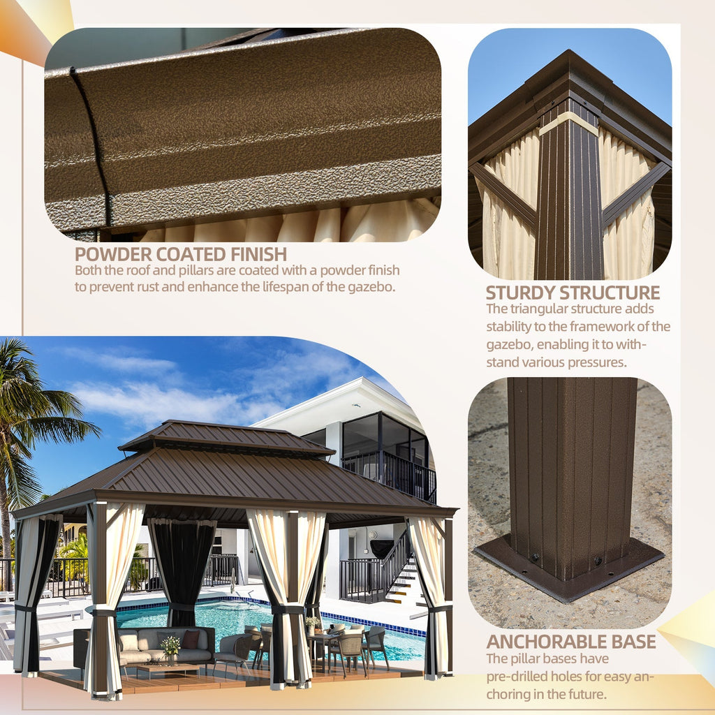 EROMMY 12x18 Hardtop Gazebo with Coated Aluminum Frame