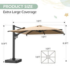 EROMMY 10 x 10 Rectangular Umbrella with Sturdy Frame, Base Excluded - Brown