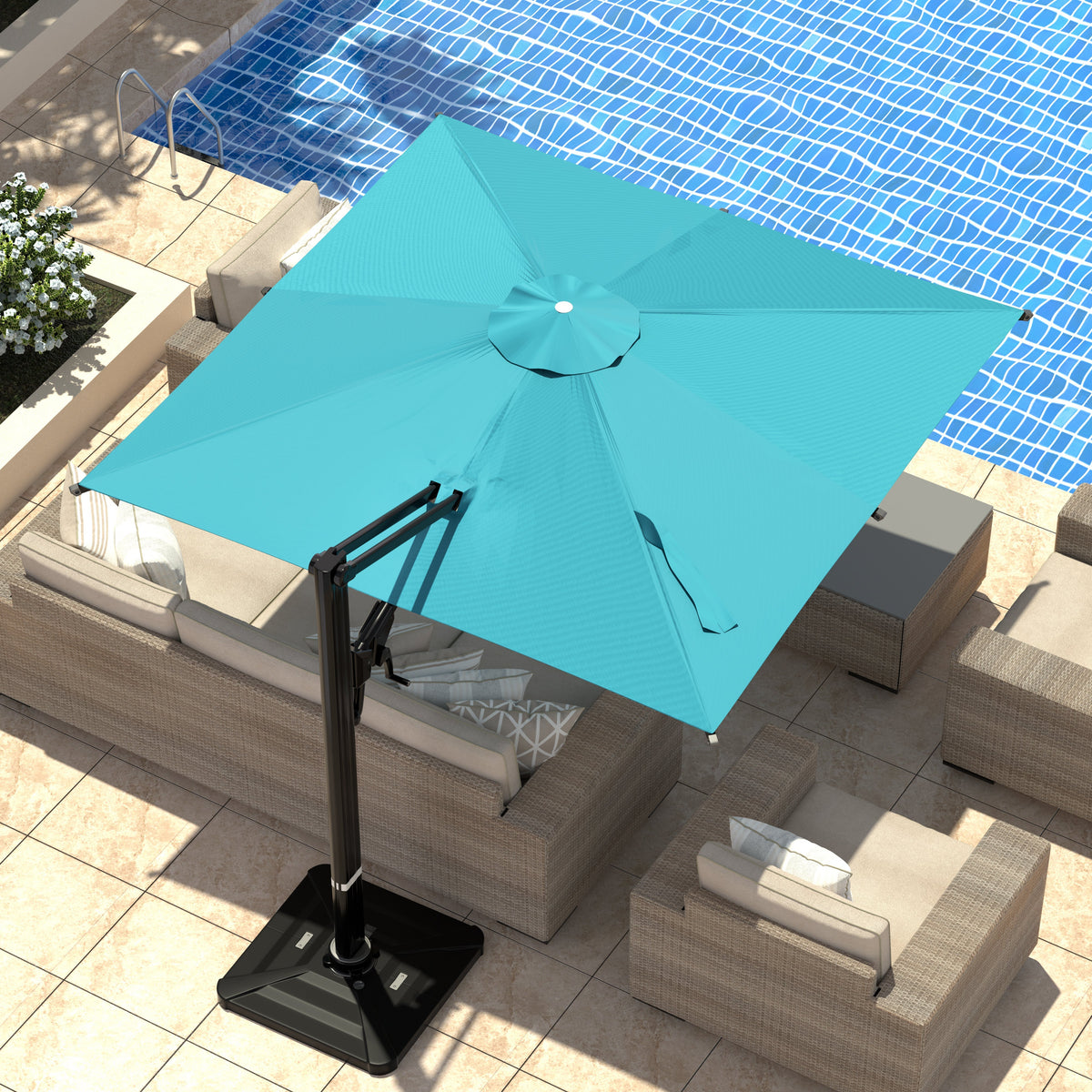 EROMMY 10 x 10 Outdoor Square Offset Umbrella with Sturdy Frame, Base Excluded - Blue