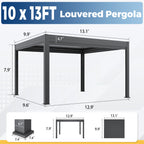 EROMMY 10' x 13' Outdoor Pergola with LED Lights, Aluminum Gazebo with Motorized Louvers & Side Screens for Patio, Backyard & Poolside, Black
