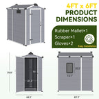 4x6 FT Outdoor Storage Shed, Weather-Resistant Shed with Lockable Double Doors & Built-In Floor, Sloped Roof Outdoor Shed for Backyard, Patio & Lawn, Gray