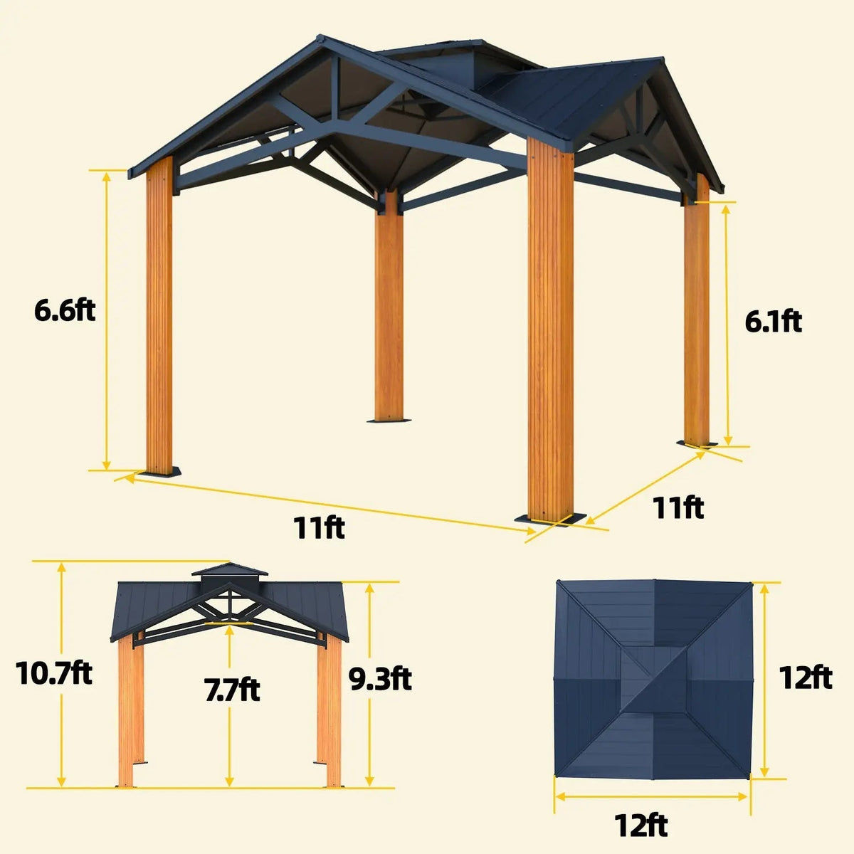 EROMMY 12X12 Hardtop Grill Gazebo with Ventilated Galvanized Steel Roof