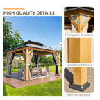 EROMMY 11'x 13' Hardtop Gazebo, Wood Outdoor Gazebo, Polycarbonate Double Roof, Netting and Curtains, Patio Gazebo