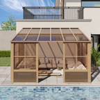 EROMMY 10X12 Wall Mounted Sunroom with Prefab 4-season Design – Brown