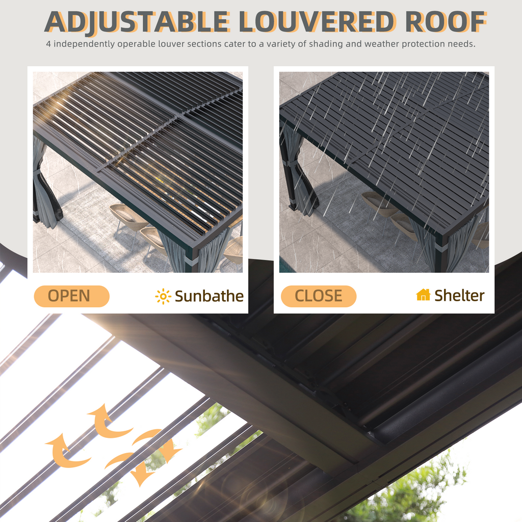 EROMMY 11x13 Aluminum Pergola with Louvered Canopy – Dark Grey