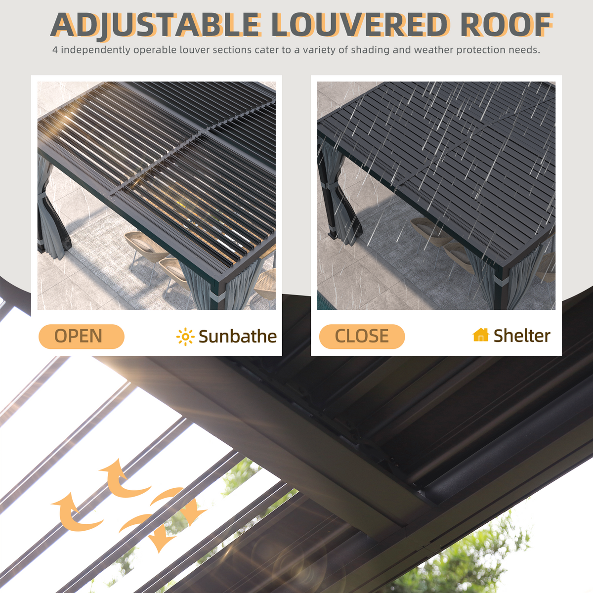 EROMMY 11x13 Aluminum Pergola with Louvered Canopy – Dark Grey