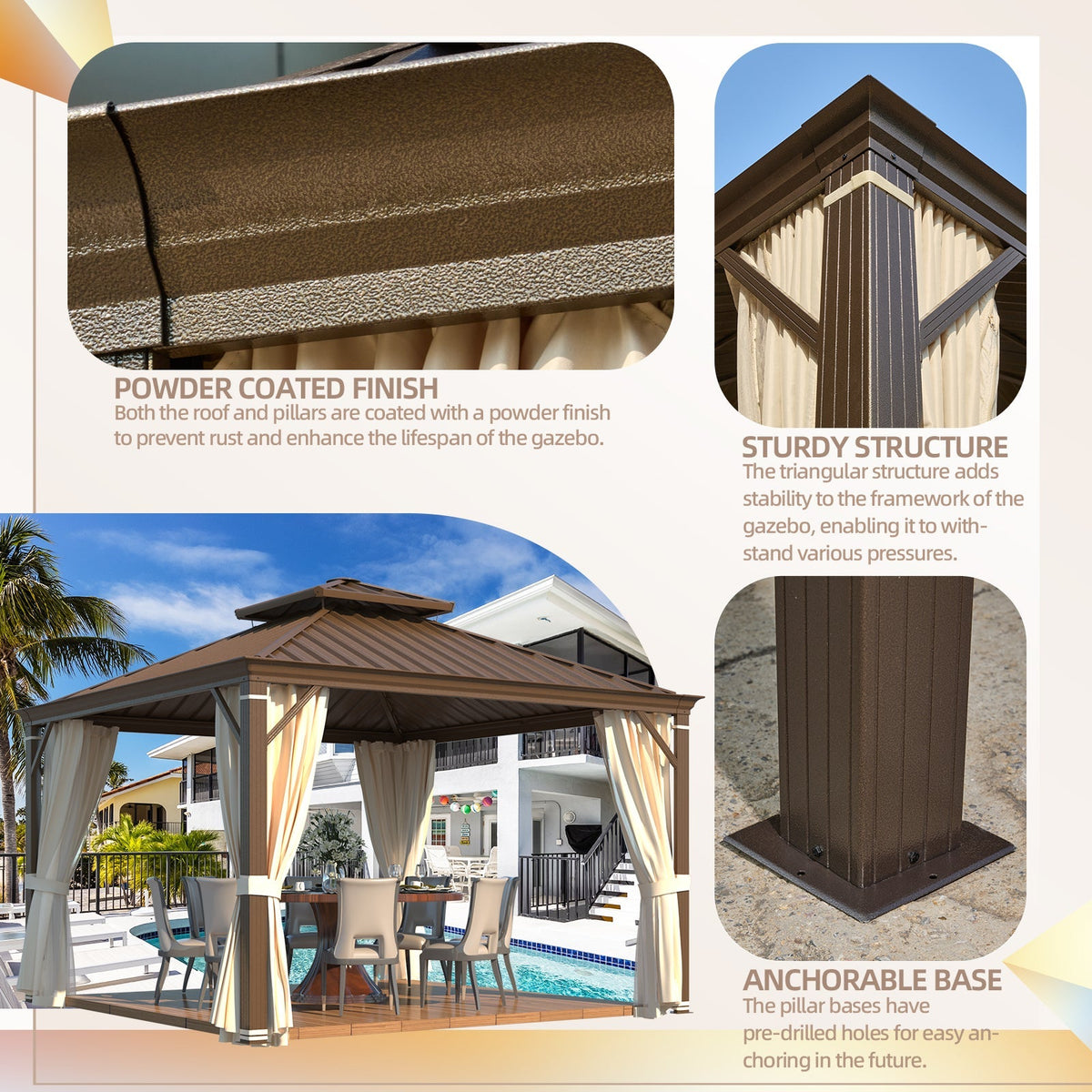 EROMMY 12x12 Screened Gazebos with Aluminum Frame