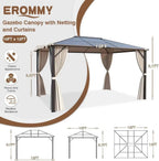 EROMMY 10’ x 12’ Patio Hardtop Gazebo Aluminum Frame Gazebos with Netting & Curtain, Outdoor Polycarbonate Gazebo For Garden, Patio, Lawns