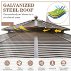 EROMMY 12' x 12' Hardtop Gazebo Canopy Galvanized Steel Pergolas with Netting & Curtains