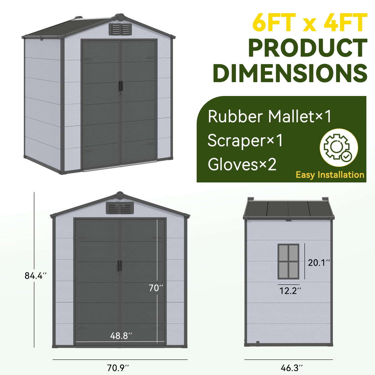 6x4 FT Outdoor Storage Shed, Weather-Resistant Shed with Lockable Double Doors & Built-In Floor, Sloped Roof Outdoor Shed for Backyard, Patio & Lawn, Black