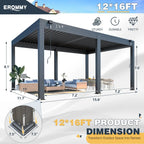 EROMMY 12x16 Pergola with Waterproof Roof Panels – Grey