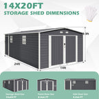 EROMMY 14x24 FT Heavy Duty Carport - Galvanized Steel Frame Car Shelter with Reinforced Base, Enclosed Storage Shed for Cars & Trucks, Grey