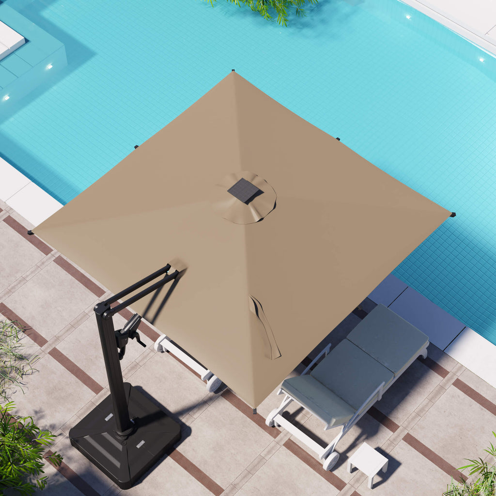 EROMMY 10 X 10 Cantilevered Umbrella with LED Lights, Base Excluded - Brown