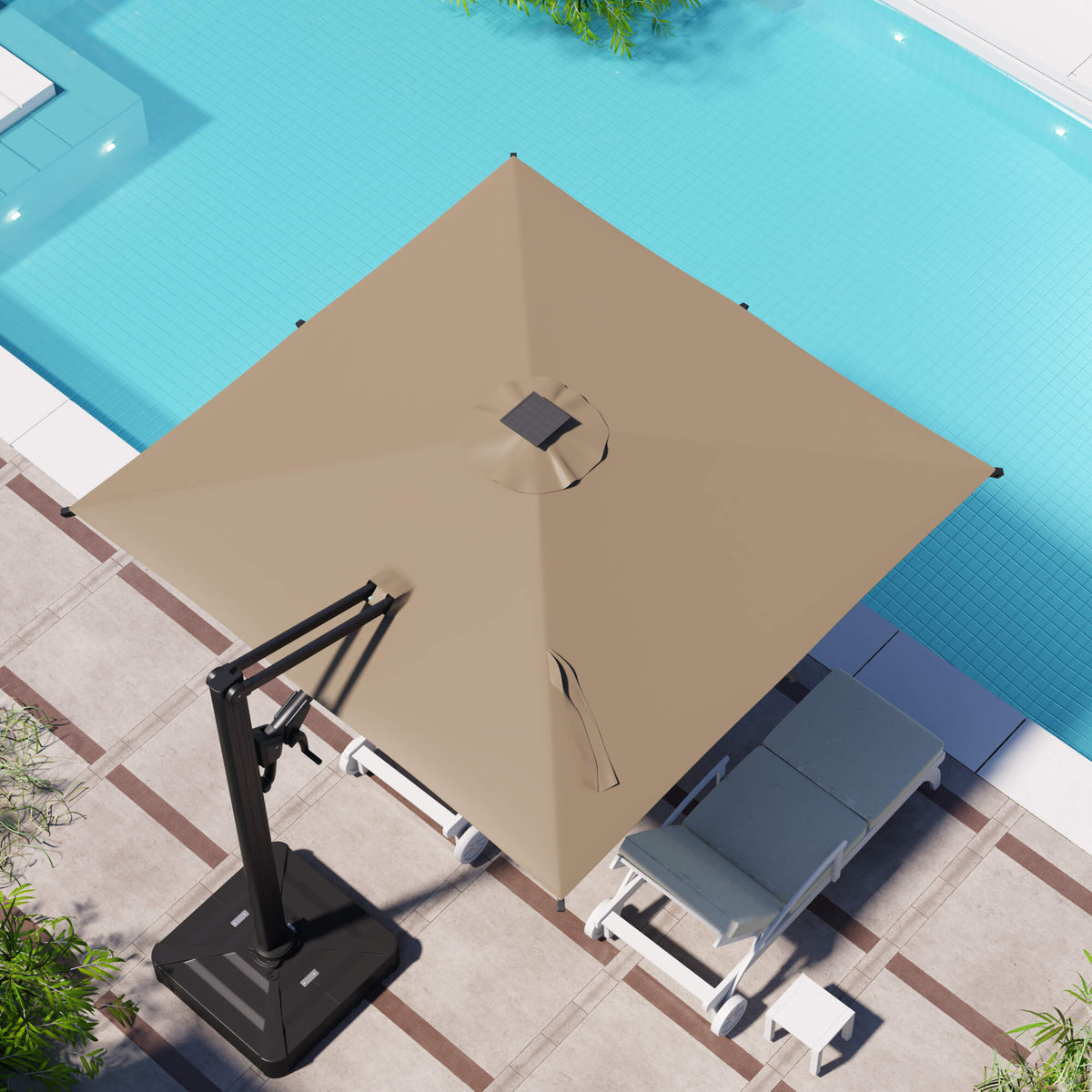 EROMMY 10 X 10 Cantilevered Umbrella with LED Lights, Base Excluded - Brown