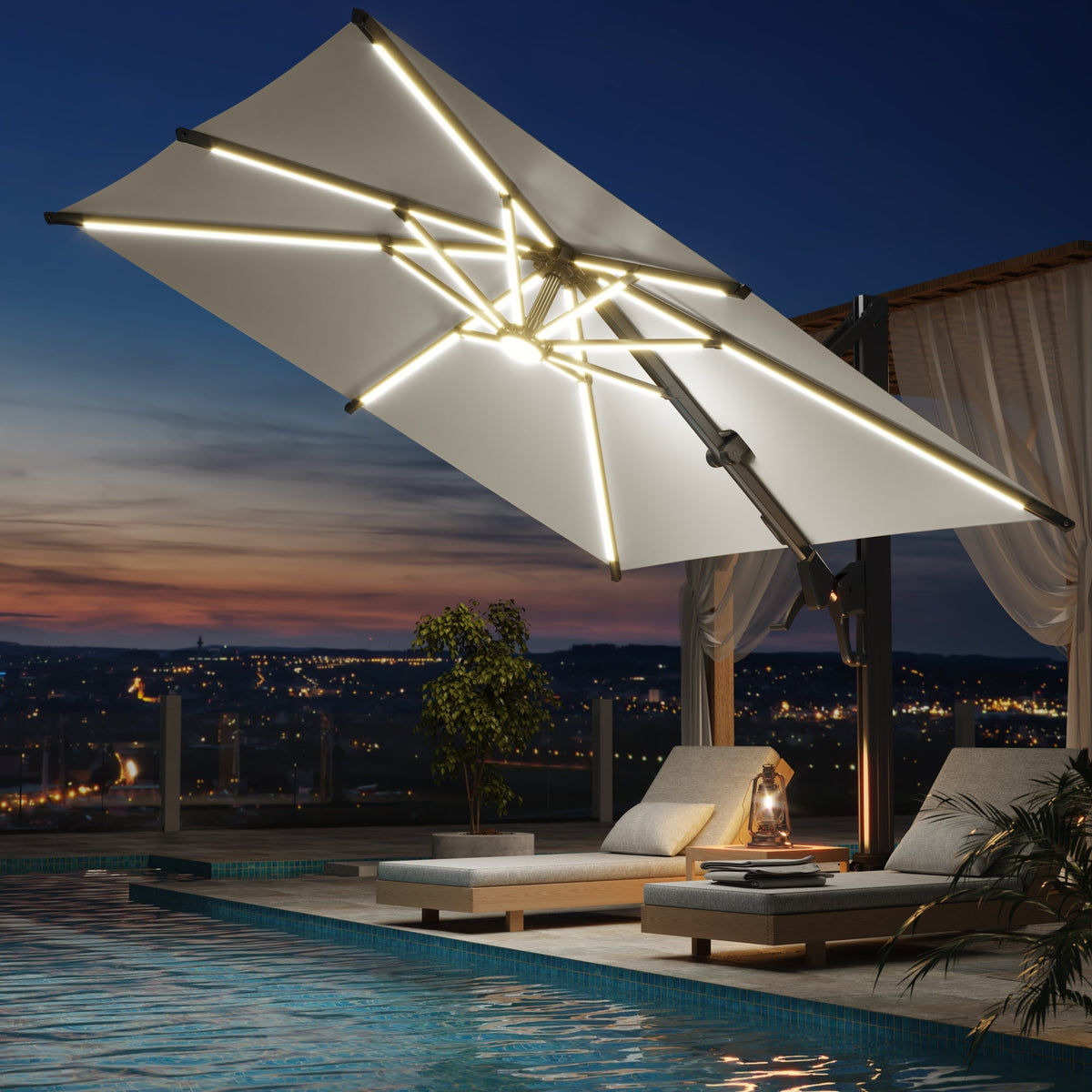 EROMMY 10 X 10 Outdoor Weather-resistant Umbrella with LED, Base Excluded - Yellow