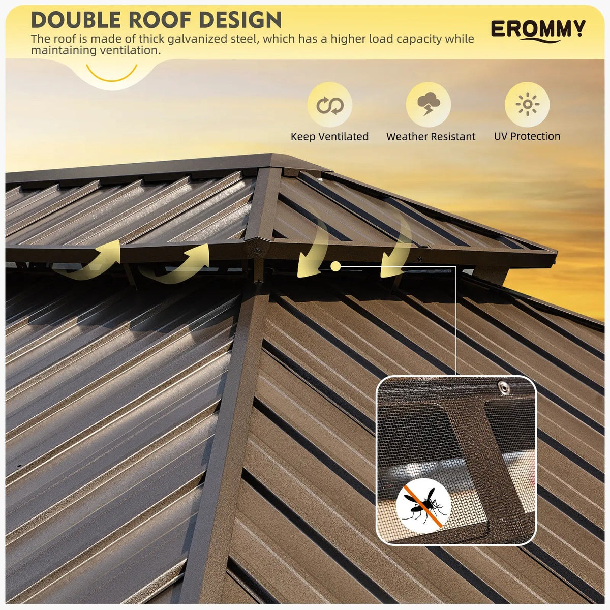 EROMMY 12X20 Hardtop Grill Gazebo with Netting and Sides