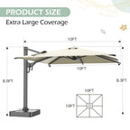 EROMMY 10 x 10 Outdoor Square Offset Umbrella with Sturdy Frame, Base Excluded - Yellow