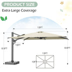 EROMMY 10 x 13 Outdoor Large Offset Umbrella, Base Excluded - Yellow