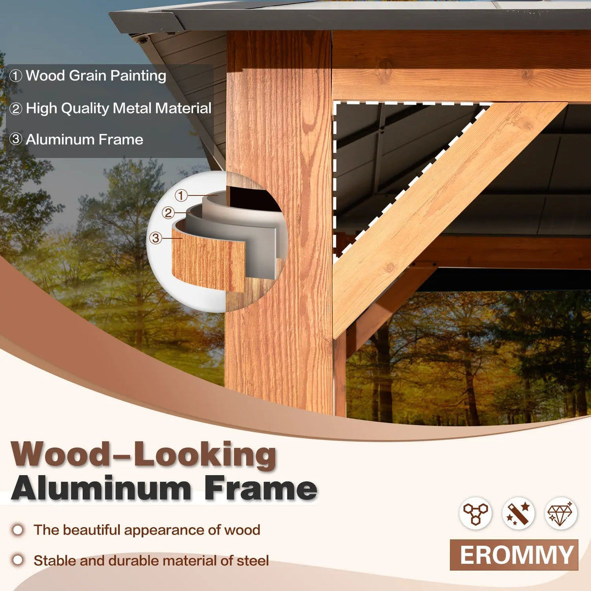 EROMMY 12X14 Gazebo with Double Galvanized Steel Roof
