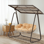 EROMMY 2-Seat Patio Swing Chair with Adjustable Canopy, Beige