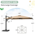 EROMMY 10 x 13 Outdoor Large Offset Umbrella, Base Excluded - Brown