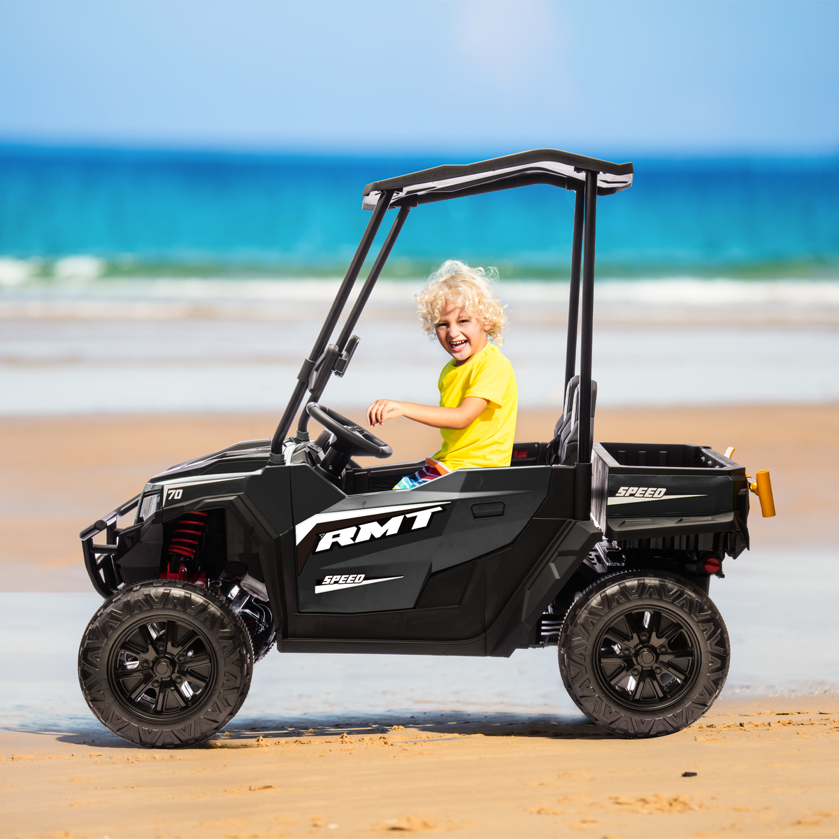 EROMMY 24V Ride on Electric Kids UTV Side by Side – Black