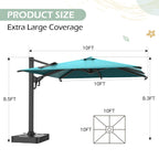 EROMMY 10 x 10 Outdoor Square Offset Umbrella with Sturdy Frame, Base Excluded - Blue