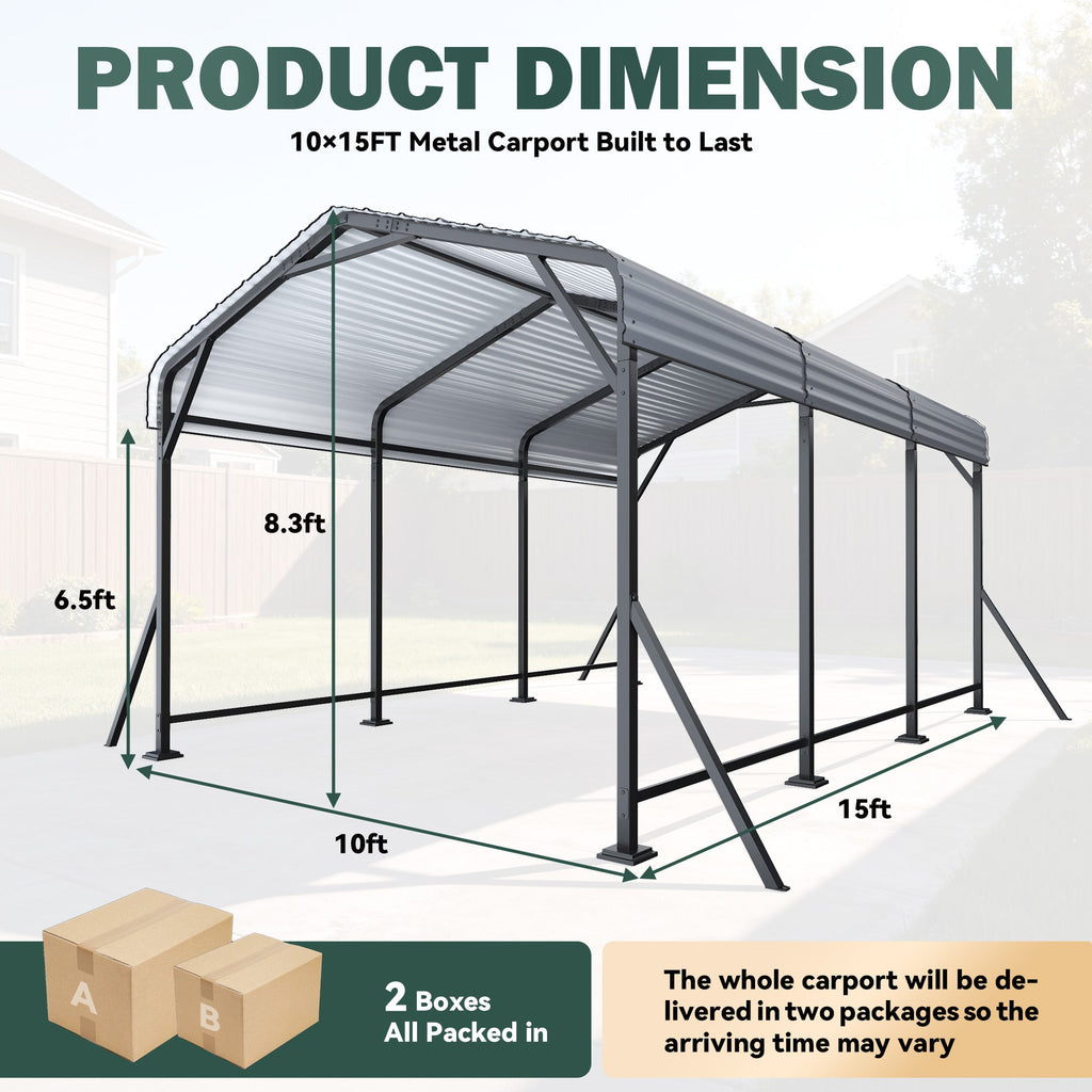 EROMMY 10' x 15' Outdoor Steel Carport with Galvanized Steel Frame and Roof