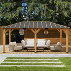 EROMMY 12' x 20' Spruce Wood Gazebo Hardtop, Silent Asphalt Roof Solid Wood Gazebo, for Patio, Lawns, Garden, Yard