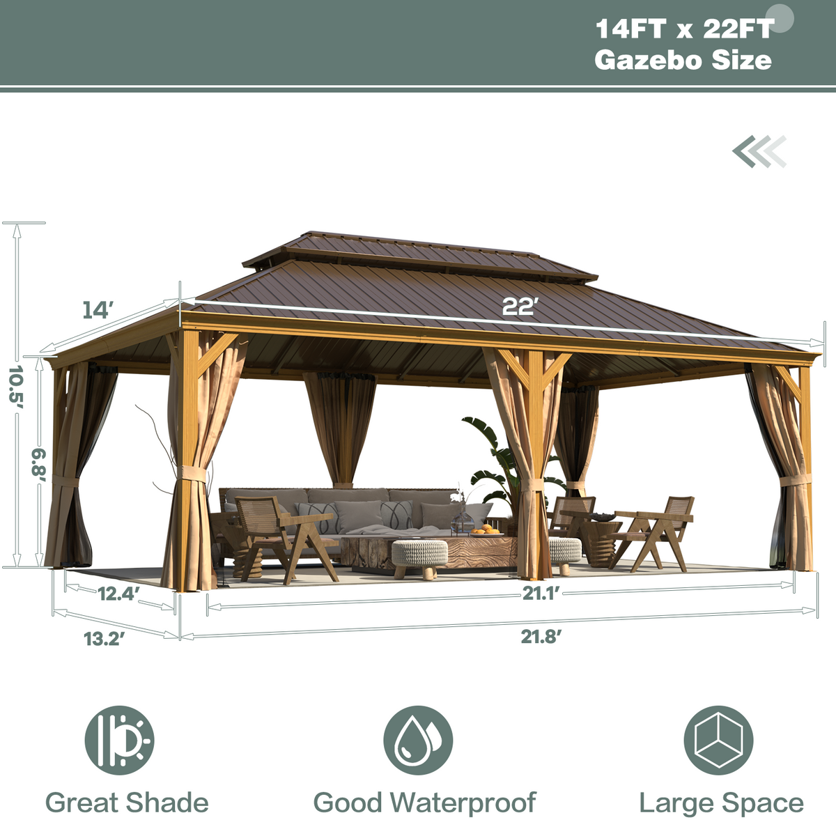 EROMMY 14X22 Hardtop Privacy Carport with Insect Screen