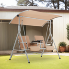 EROMMY 2-Person Outdoor Swing with Canopy, Storage Table, Cooler Bag & Cushions – Beige