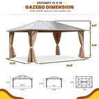 EROMMY 12' x 16' Hardtop Gazebo, Outdoor Polycarbonate Roof Canopy, Aluminum Frame Permanent Pavilion, Sunshade