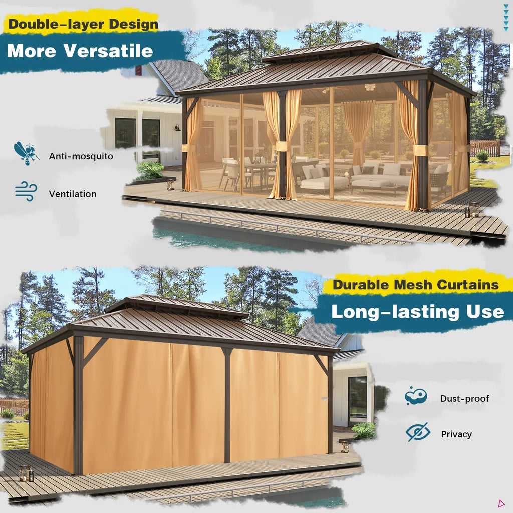 EROMMY 12X18 Hardtop Grill Gazebo with Metal Roof