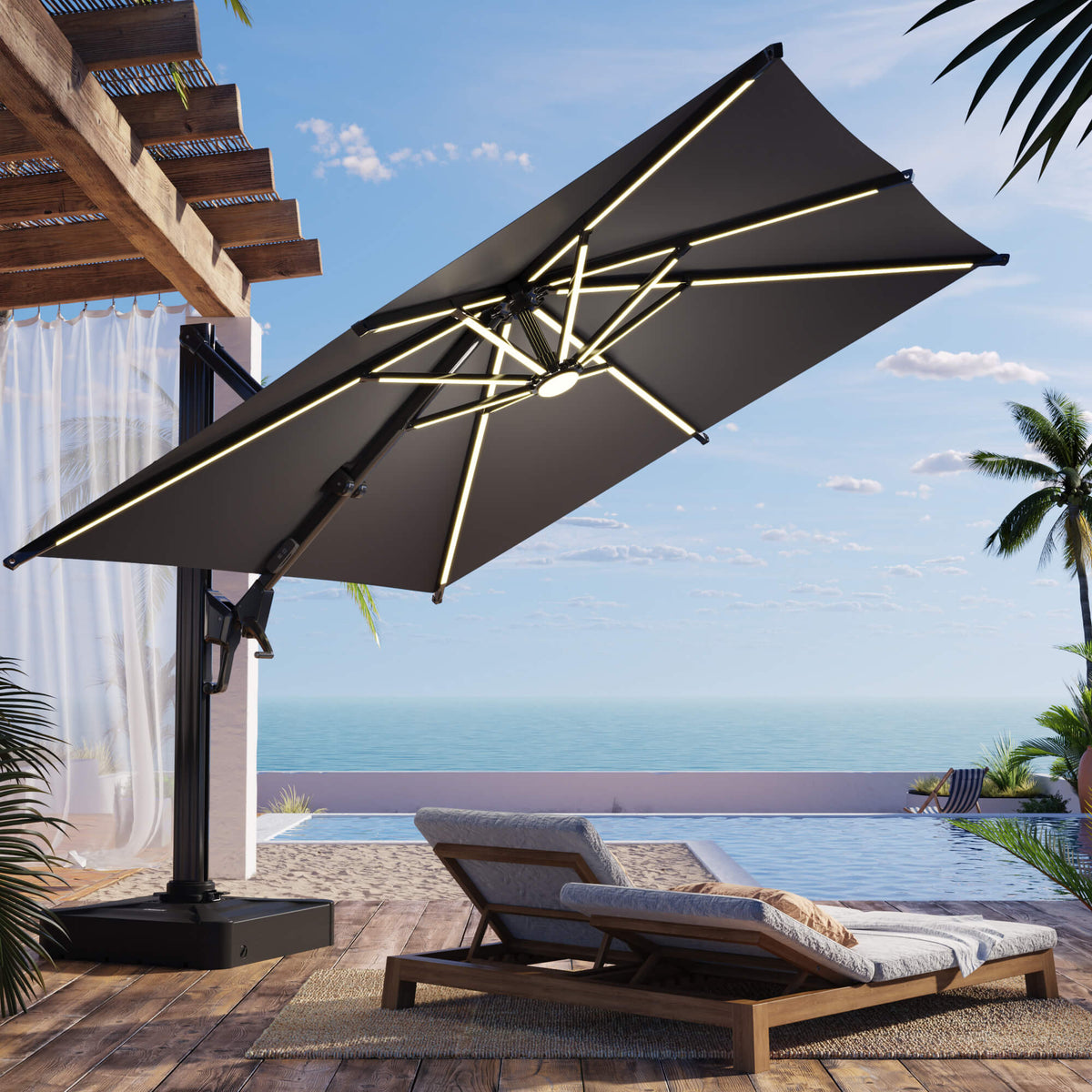 EROMMY 10 X 10 Outdoor Weather-resistant Umbrella with LED, Base Excluded - Gray