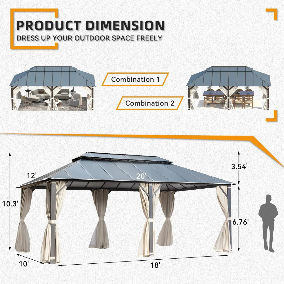 EROMMY 12x20 Large Gazebo with a Double Roof