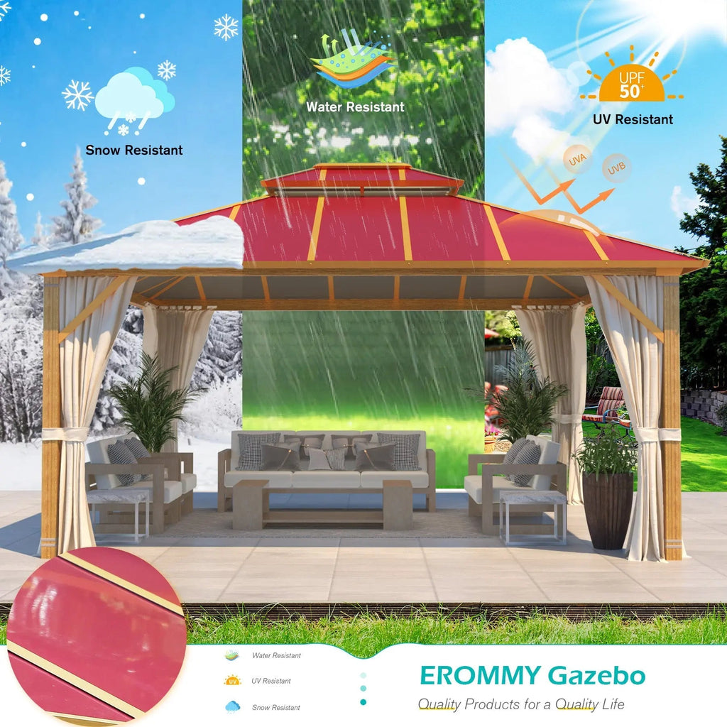 EROMMY 12X14 Aluminum Patio Gazebo with Double Roof