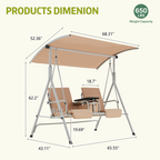 EROMMY 2-Person Outdoor Swing with Canopy, Storage Table, Cooler Bag & Cushions – Beige