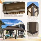 EROMMY 12x20 Patio Gazebo for Backyard Grey Hardtop Gazebo with Galvanized Steel Roof
