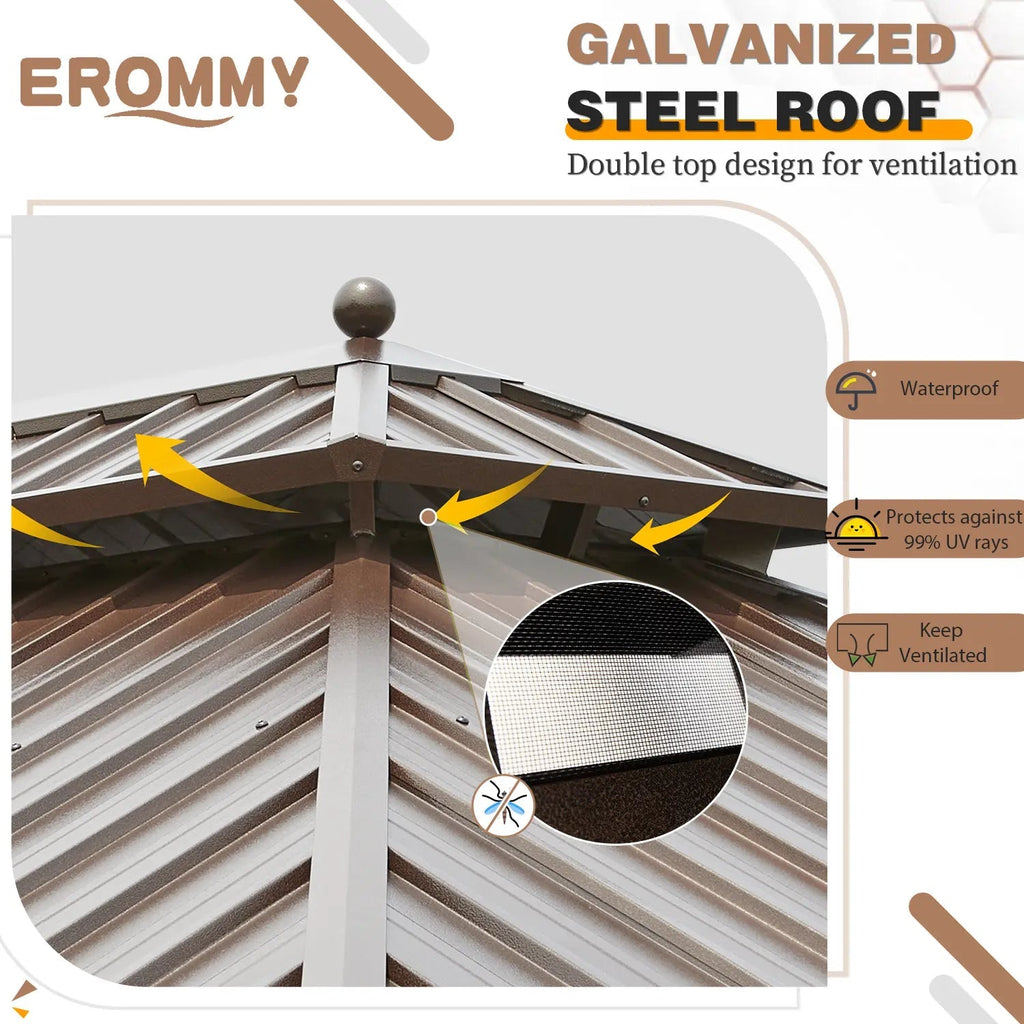 EROMMY 12X14 Hardtop Gazebo with Canopy for Poolside and Outdoor
