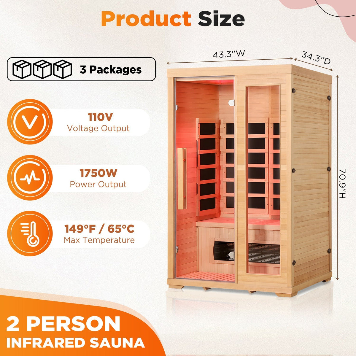 EROMMY 2 Person Infrared Sauna with Therapeutic Lighting