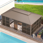 EROMMY 12X20 Enclosed Gazebo for All Season with Sliding Door – Brown