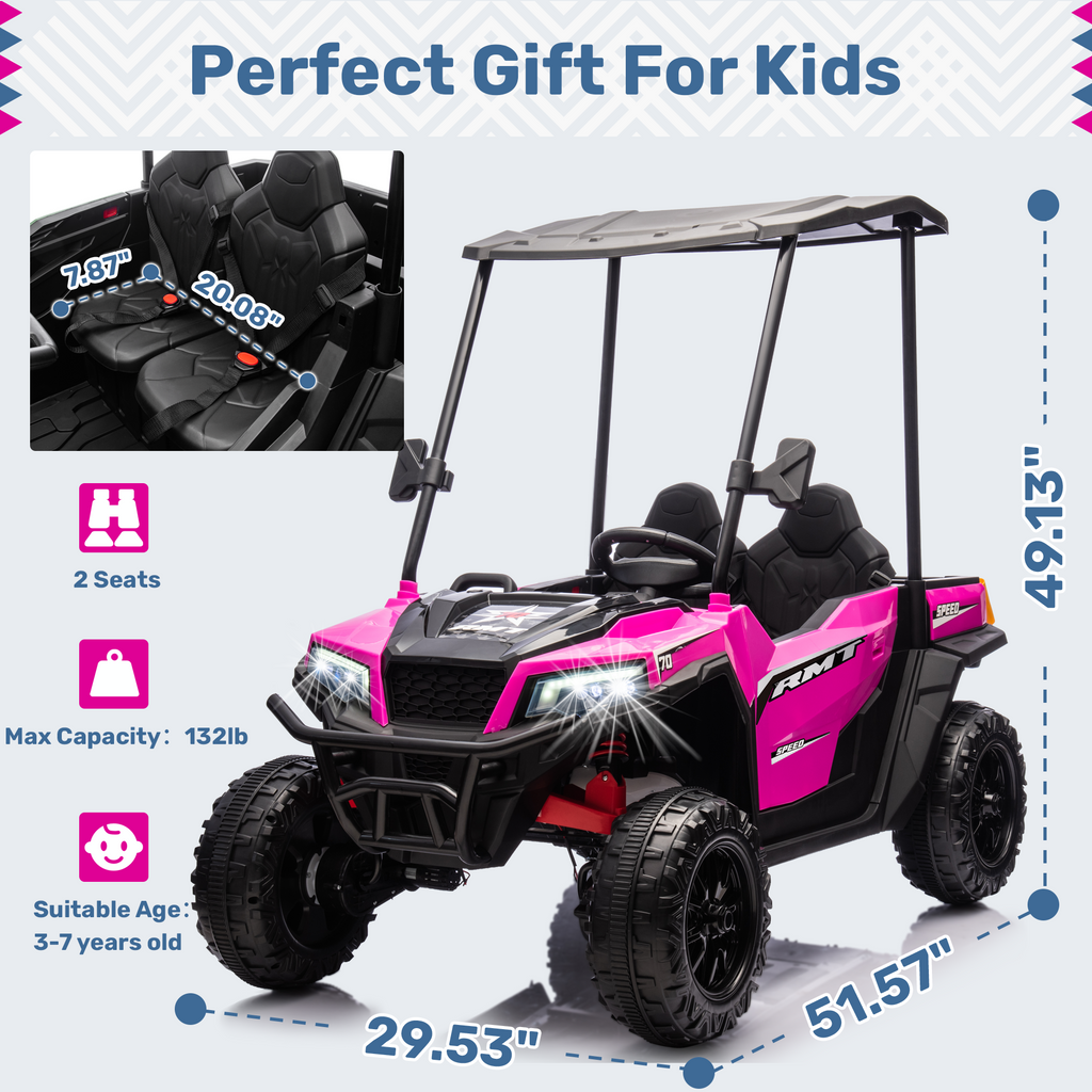 EROMMY 24V Ride on Electric Kids UTV Side by Side – Rose Red