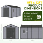 8x12 FT Outdoor Storage Shed, Weather-Resistant Shed with Lockable Double Doors & Built-In Floor, Sloped Roof Outdoor Shed for Backyard, Patio & Lawn, Black