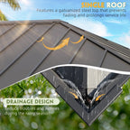 EROMMY 12' x 16' Luxury Ultra-Thick Columns and Beams Hardtop Gazebo with Faux Wood Grain Aluminum Frame, Vertical Stripe Galvanized Steel Single Roof