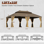 EROMMY 12X22 Gazebo with Double Galvanized Steel Roof