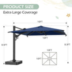EROMMY 10 x 10 Outdoor Square Offset Umbrella with Sturdy Frame, Base Excluded - Navy
